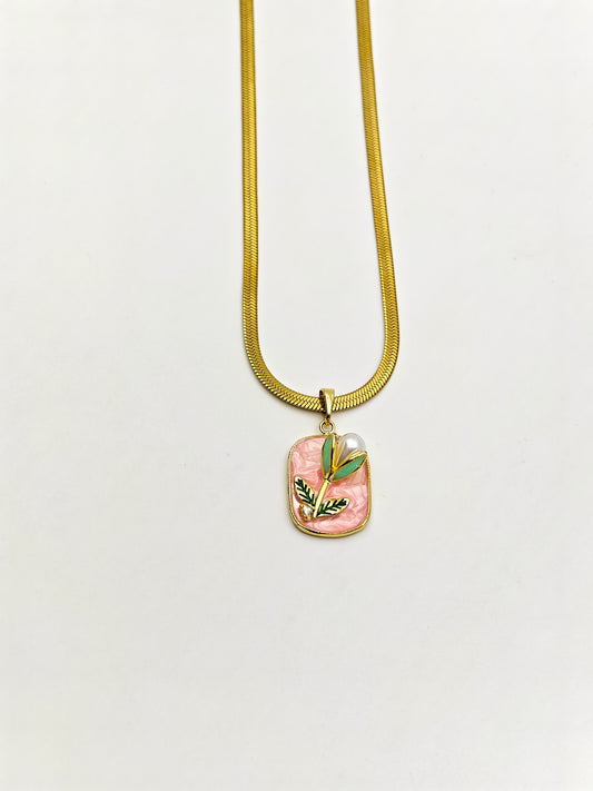 Premium Anti-Tarnish Pink Floral Pendant Chain | Gold Plated Daily Wear Necklace for Women – Infinity 888 Edition