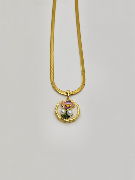 Luxury Anti-Tarnish Pink Floral Pearl Pendant Chain for Women | 18K Gold Plated Daily Wear Necklace | Good Luck Jewellery Gift – Series 777