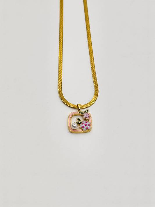 Luxury Anti-Tarnish Pink Floral Pearl Pendant Chain for Women | 18K Gold Plated Daily Wear Necklace | Good Luck Jewellery Gift – Series 777