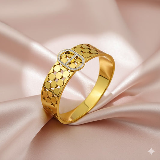 Luxury 18K Gold Plated Zircon Studded Designer Anti Tarnish Bangle – Elegant & Glossy Statement Bracelet  RGB405