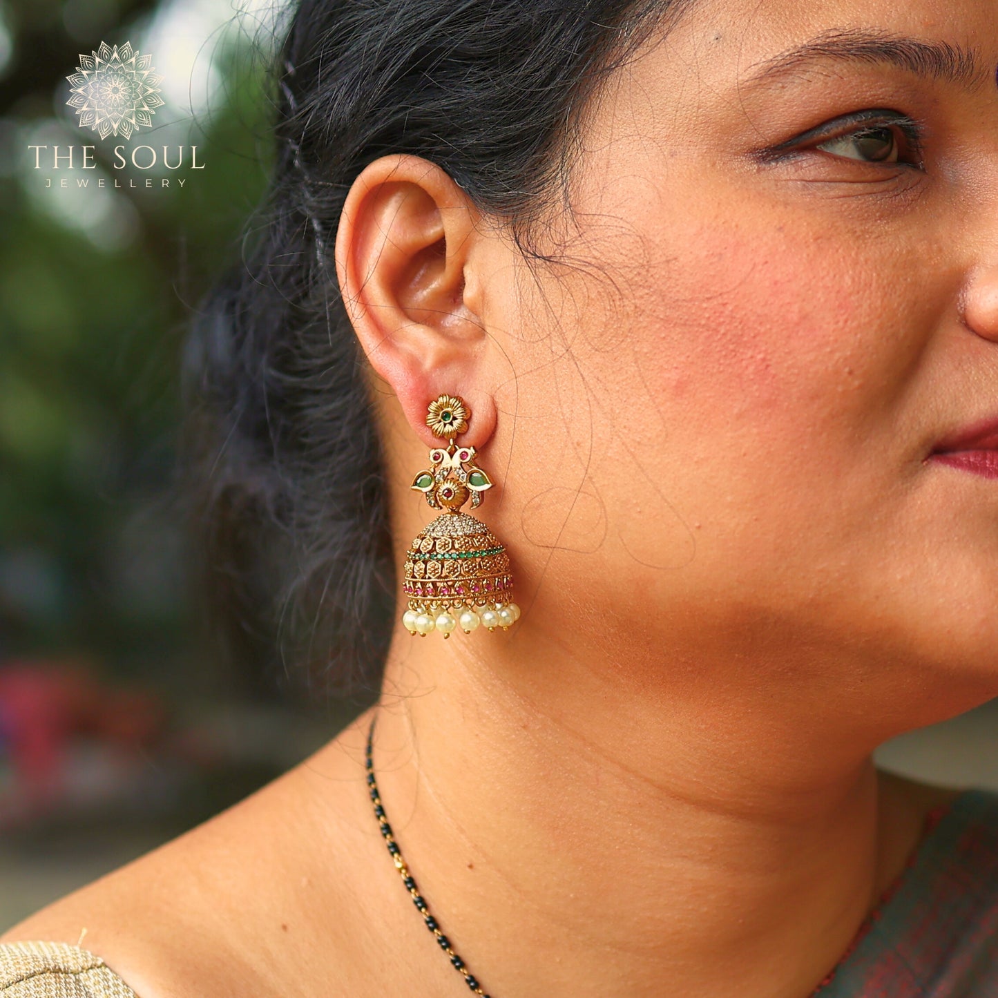 Saloni Antique Matte Gold Plated Jhumka Earrings