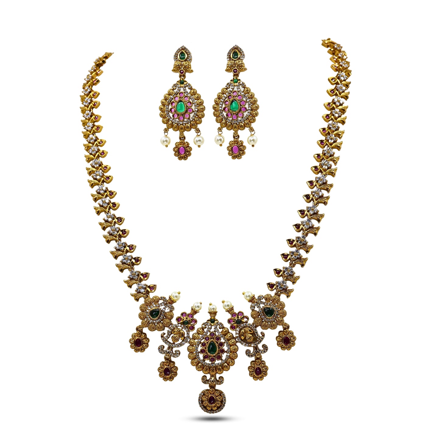 Chitrani Antique Gold-Plated Long Necklace & Earring Set