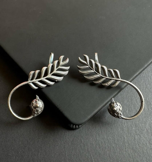 Oxidised Silver Leaf Vine Earrings – Antique Finish Statement Drop Earrings for Women & Girls OGSE440