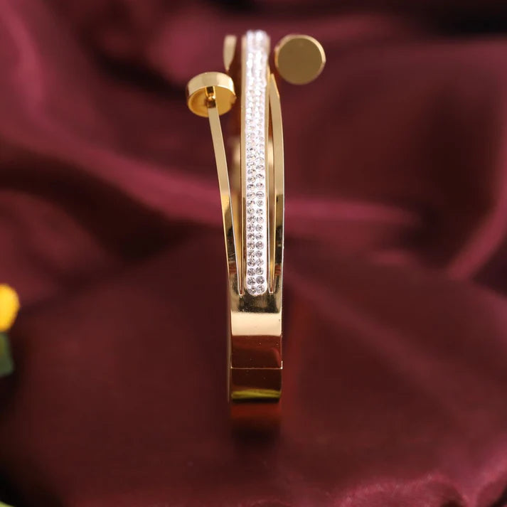 Elegant 22K Gold Plated Anti-Tarnish Classy Bracelet for Women – Designer Bangle with Sleek Nail-Inspired Crystal Design RGB517