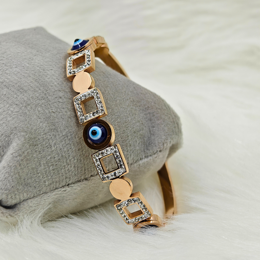 Evil Eye CZ Rose Gold CZ Anti Tarnish Openable Bangle RGB136