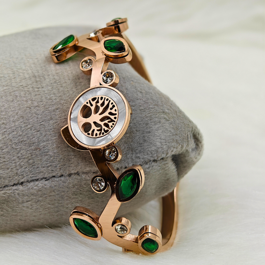 18K Rose Gold Twisted Leaves Openable Bangle for Women – Anti-Tarnish | 777 Luck, 17 Prosperity