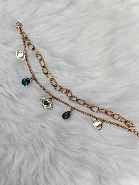 18K Rose Gold Plated Anti Tarnish Evil Eye Chain Bracelet RGB193