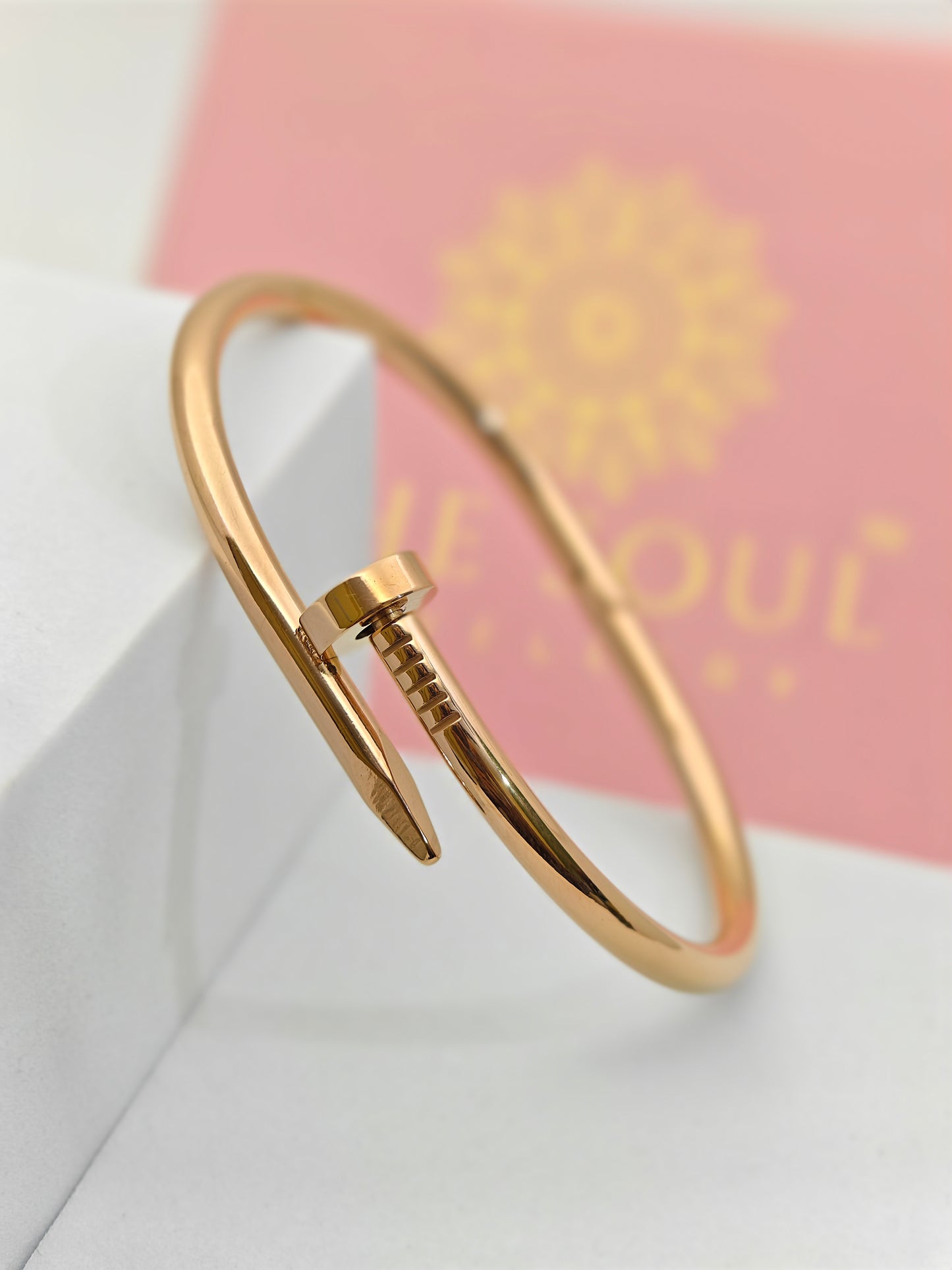 18K Rose Gold Plated Nail Bangle β Minimalist Chic with a Modern Twist RGB286