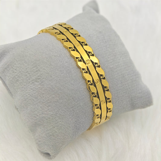 Luxury 18K Gold-Plated Dual Band Bracelet – Anti-Tarnish Stainless Steel Kada with Intricate Engraved Design RGB419