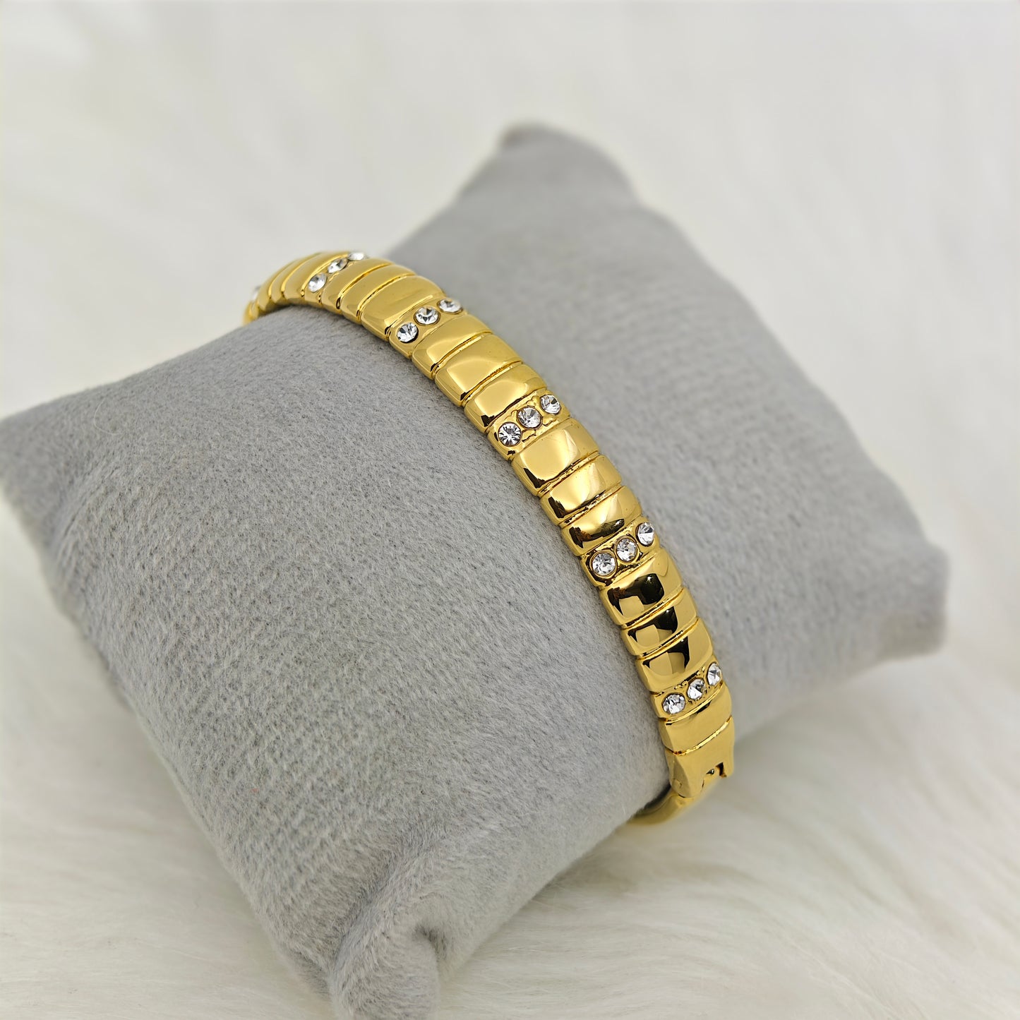 Luxury 22K Gold-Plated Textured CZ Bracelet β Anti-Tarnish Stainless Steel Bangle with Sparkling Crystal Accents RGB446