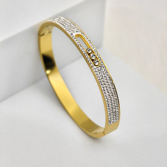 Luxury 22K Gold-Plated Pave CZ Bracelet – Anti-Tarnish Stainless Steel Bangle with Dazzling Crystal Accents RGB449