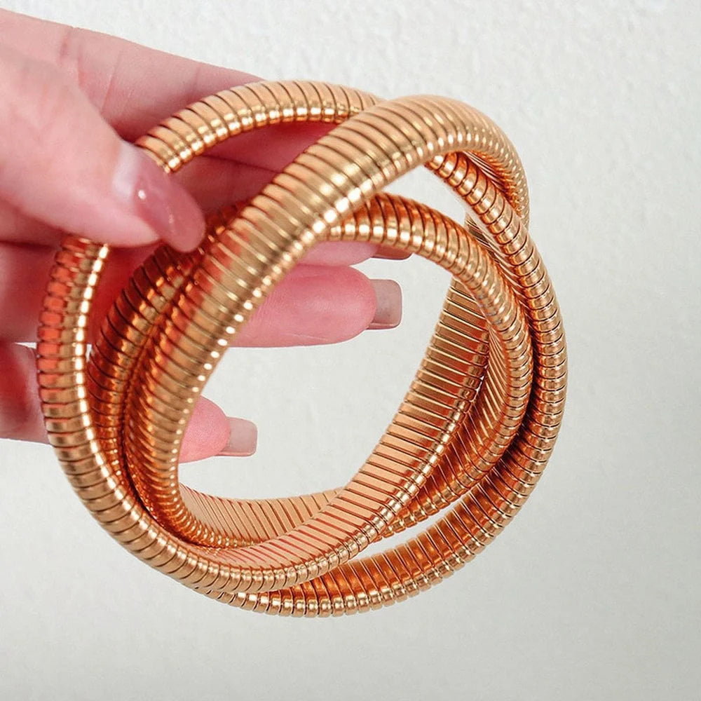 Triple Spiral Rose Gold Flexible Bangle – Lightweight, Anti-Tarnish Coil Bracelet for Women & Girls RGB468