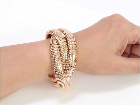 Triple Spiral Rose Gold Flexible Bangle – Lightweight, Anti-Tarnish Coil Bracelet for Women & Girls RGB468