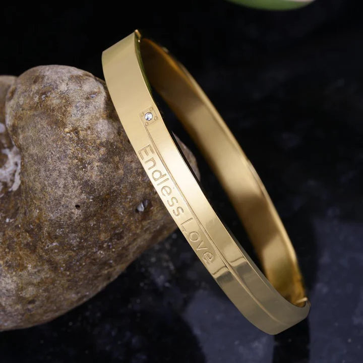 18K Gold Plated Titanium Steel Unisex's Bracelet – Engraved 'Endless Love' Cuff for Gifting & Daily Wear RGB485