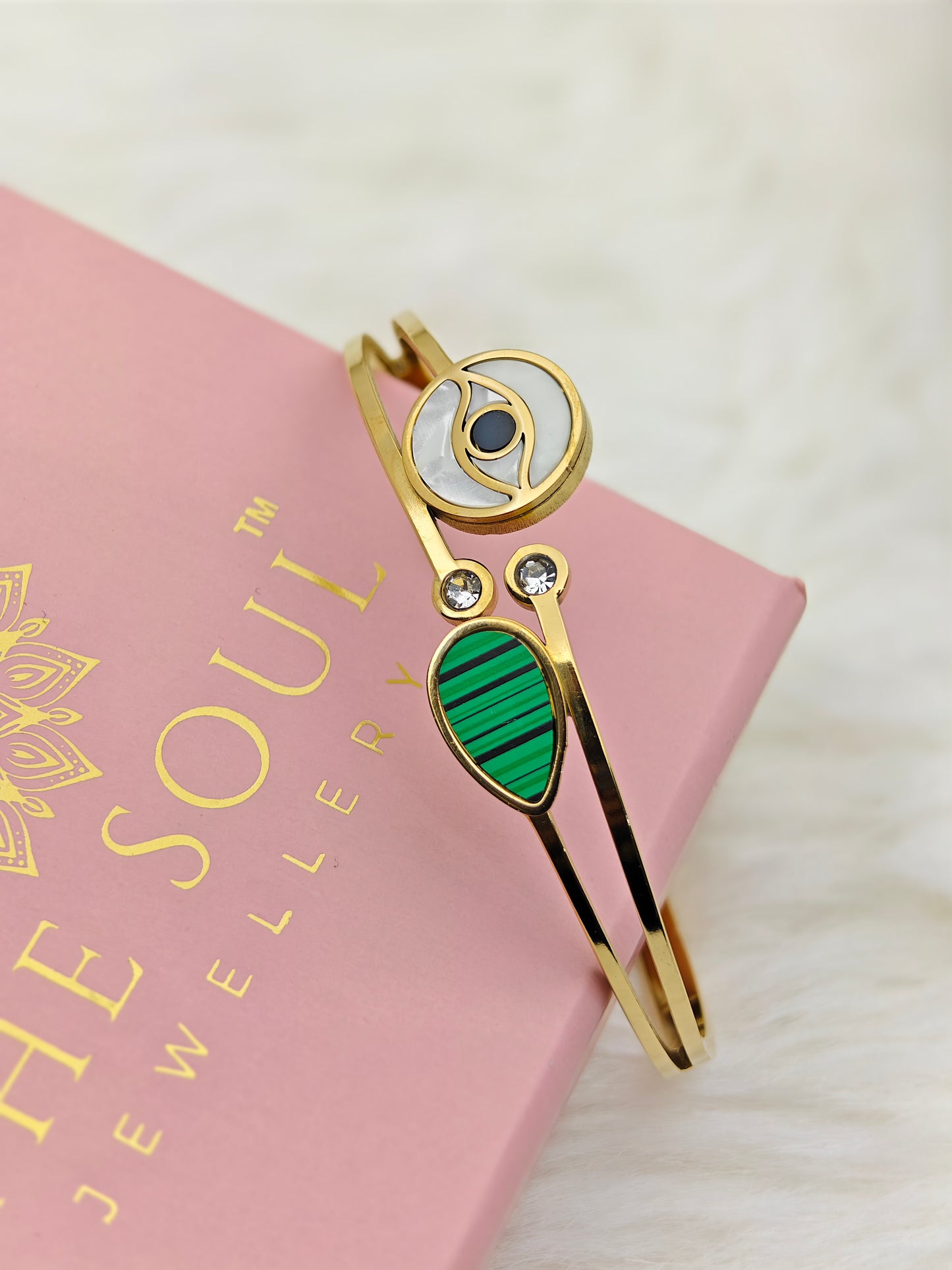 18K Gold Plated Anti-Tarnish Green & White Enamel Bangle – Elegant Statement Bracelet for Women | Daily Wear & Party-Ready Jewelry RGB493