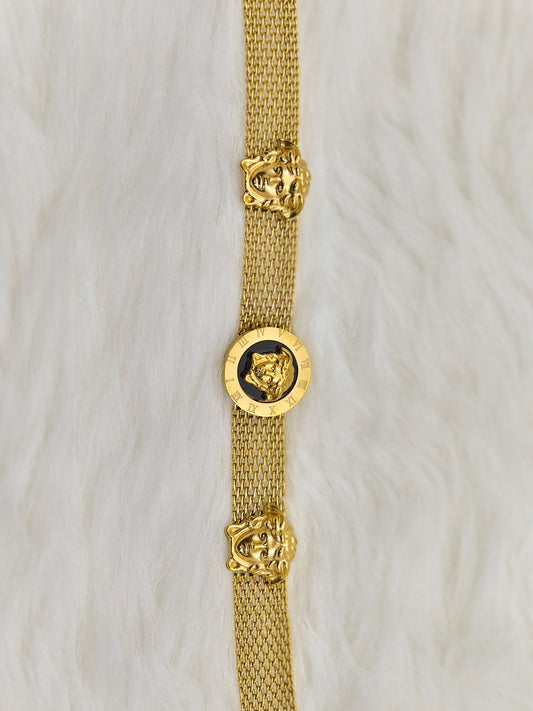 18K Gold Plated Anti-Tarnish Lion Medallion Bracelet – Bold Statement Chain Bangle RGB498