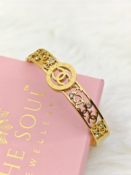 18K Gold Plated Anti-Tarnish Chanel-Inspired Kada – Elegant Statement Bangle for Women RGB501