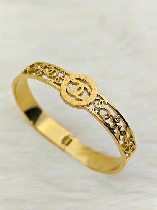 18K Gold Plated Anti-Tarnish Chanel-Inspired Kada – Elegant Statement Bangle for Women RGB501