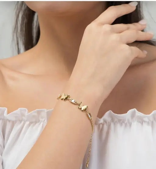 18K Gold Plated Anti-Tarnish Butterfly Chain Bracelet – Stylish Crystal Friendship Jewelry for Girls & Women RGB512