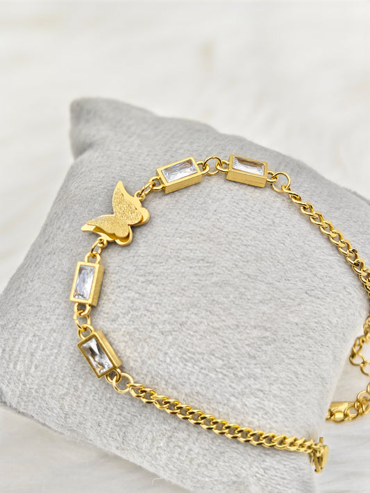 18K Gold Plated Anti-Tarnish Butterfly Chain Bracelet – Stylish Crystal Friendship Jewelry for Girls & Women RGB512