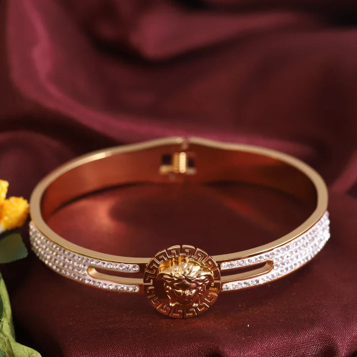 Royal 22K Gold Plated Adjustable Queen Kada Bracelet for Women – Anti-Tarnish Designer Bangle with Crystal Embellishments RGB515