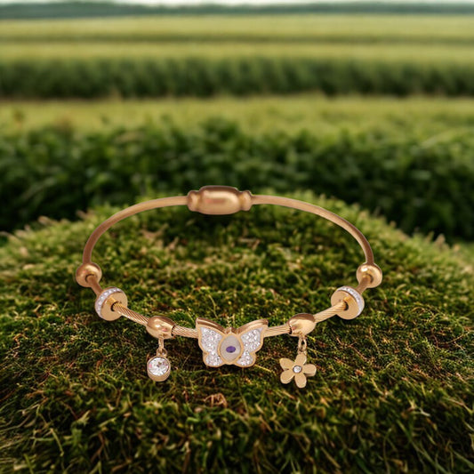 Elegant 22K Gold Plated Butterfly Evil Eye Bracelet for Women – Anti-Tarnish Charm Bracelet with Crystal Accents