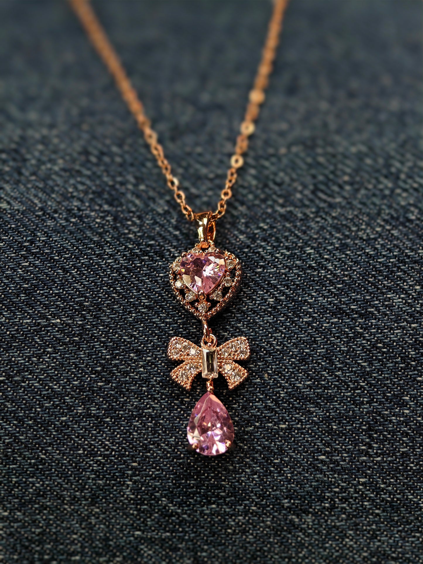 18K Rose Gold Plated Pink Stone Studded Anti Tarnish Butterfly Pendant Necklace RGCP105
