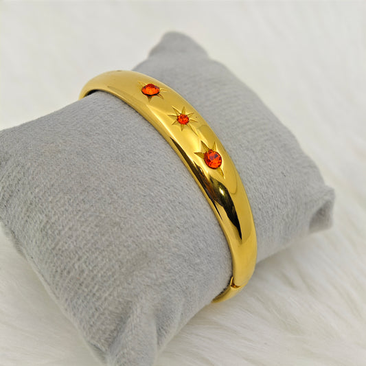 Luxury 22K Gold-Plated Chunky Bangle – Anti-Tarnish Stainless Steel Bracelet with Starburst CZ Accents RGB432