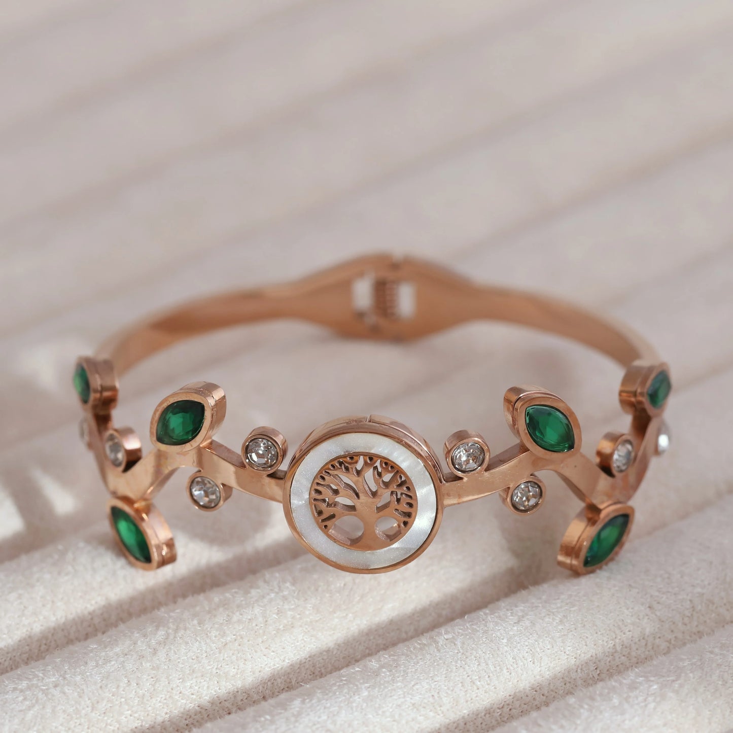 18K Rose Gold Twisted Leaves Openable Bangle for Women – Anti-Tarnish | 777 Luck, 17 Prosperity