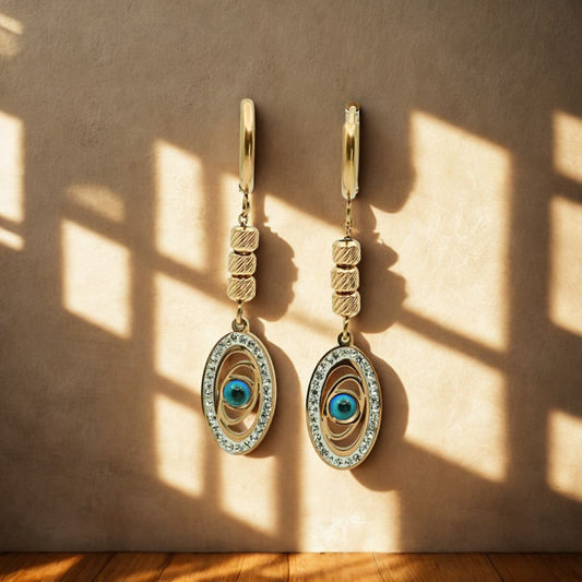 18K Rose Gold Plated Evil Eye Dangler Earrings for Women – Anti-Tarnish Sparkling Drop Earrings with Crystal Accents  ATER215