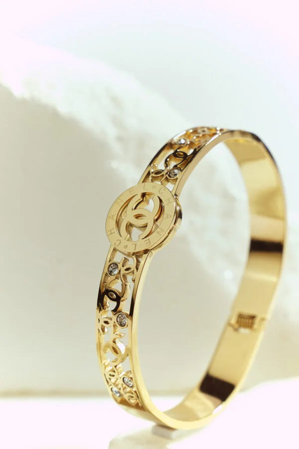 18K Gold Plated Anti-Tarnish Chanel-Inspired Kada – Elegant Statement Bangle for Women RGB501