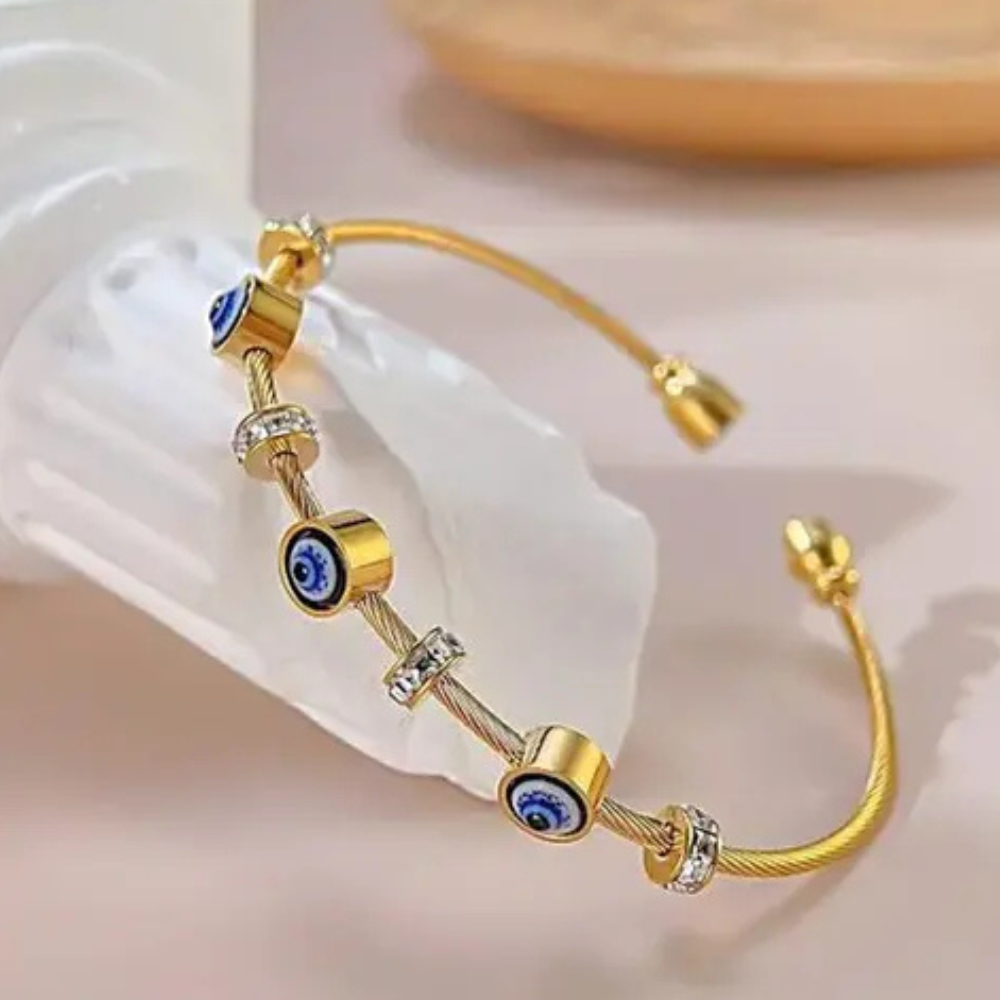 18K Gold Plated Evil Eye Bracelet – Waterproof, Anti-Tarnish Protection Charm for Daily Wear RGB478