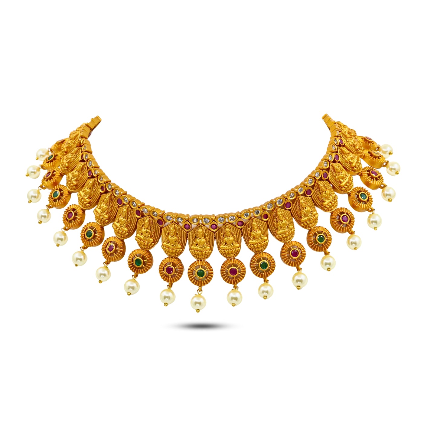 22K Gold-Plated Anisha Choker Temple Necklace Set with Laxmi Devi Motif MGNC101