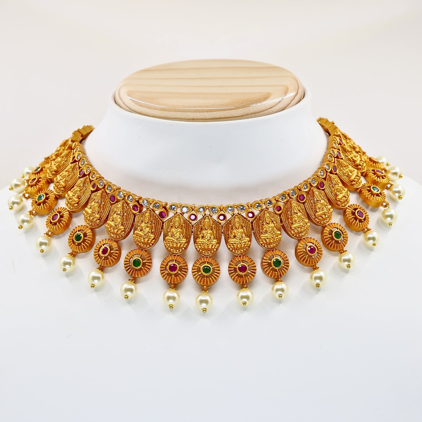 22K Gold-Plated Anisha Choker Temple Necklace Set with Laxmi Devi Motif MGNC101
