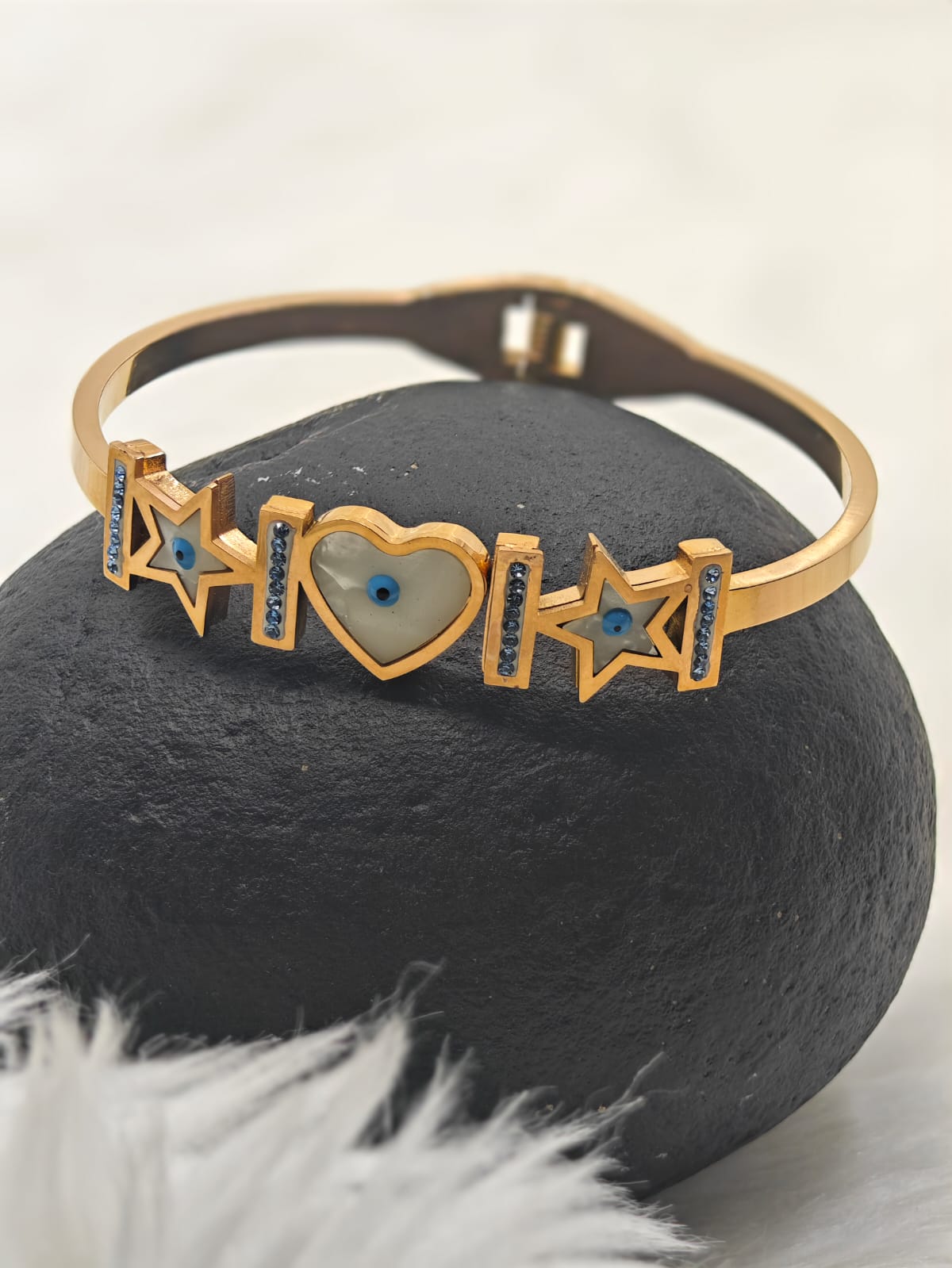 Starry Heart Evil Eye Rose Gold Bracelet Anti-Tarnish Daily Wear Kada for Women Premium Protection Jewelry Gift