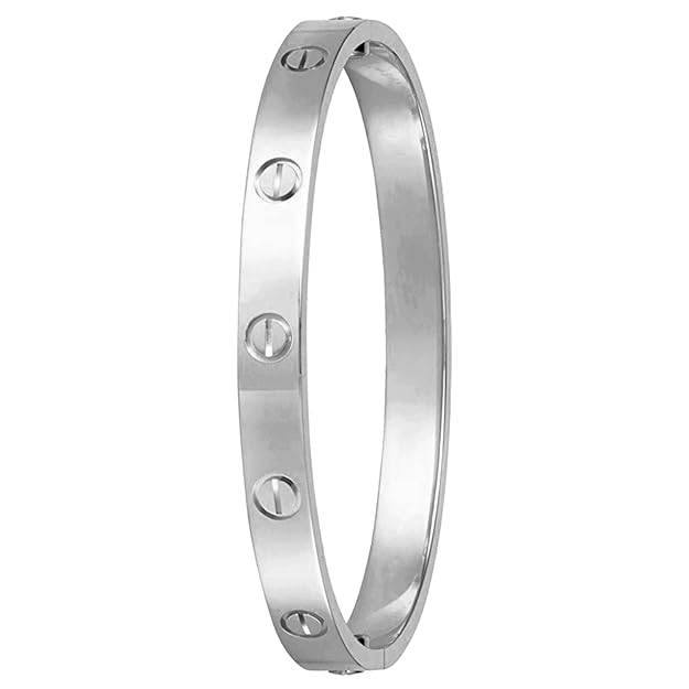 Unisex Silver Kada Bracelet with Cartier Engraving – Stylish Zircon Gemstone Bangle for Men & Women RGB471