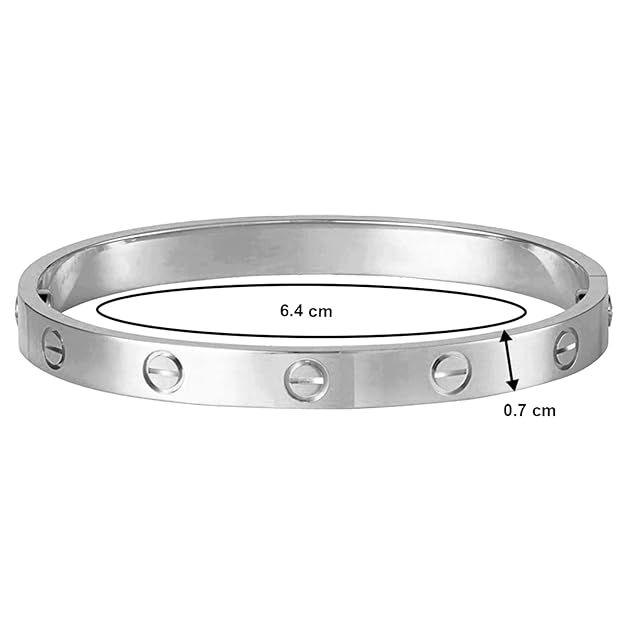 Unisex Silver Kada Bracelet with Cartier Engraving – Stylish Zircon Gemstone Bangle for Men & Women RGB471