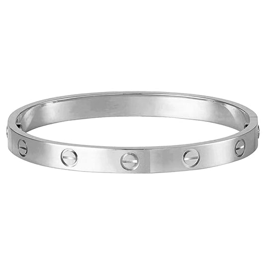 Unisex Silver Kada Bracelet with Cartier Engraving – Stylish Zircon Gemstone Bangle for Men & Women RGB471