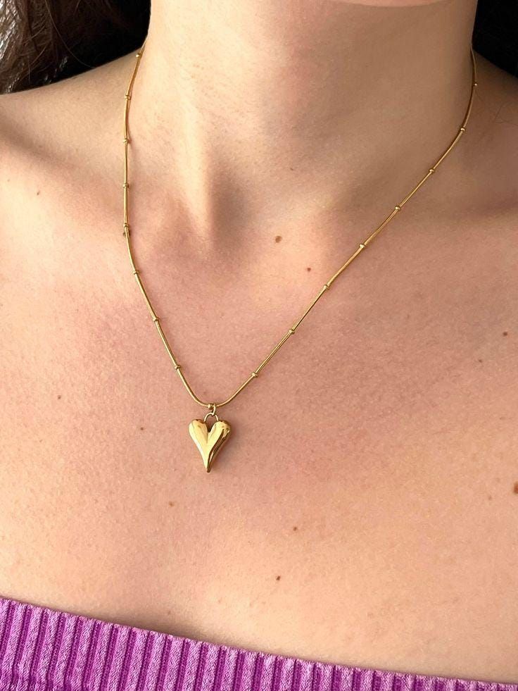 18K Gold Plated Anti-Tarnish Heart Pendant Chain – Elegant Everyday Necklace for Women