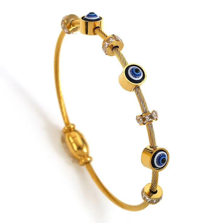 18K Gold Plated Evil Eye Bracelet – Waterproof, Anti-Tarnish Protection Charm for Daily Wear RGB478