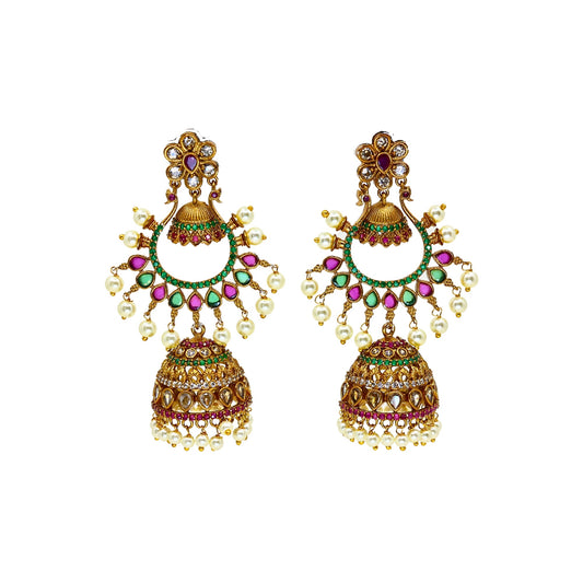 Premium Antique Gold Plated Karabi Jhumka Earrings with Flower Design - The Soul Jewellery