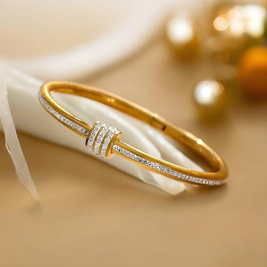 Gold Plated Anti-Tarnish CZ Stone Bracelet – Luxury Minimalist Everyday Drum Design Kada for Women - The Soul Jewellery