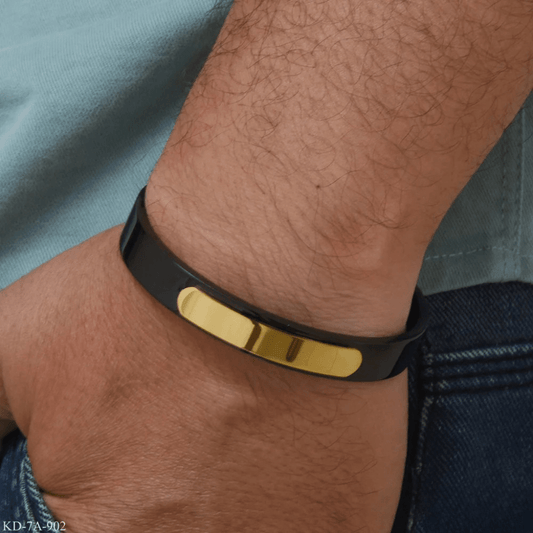 Noir Bar Aura 27β’ Menβs Black & Gold Bracelet β Stainless Steel Anti-Tarnish Minimal Demi Fine Kada - The Soul Jewellery