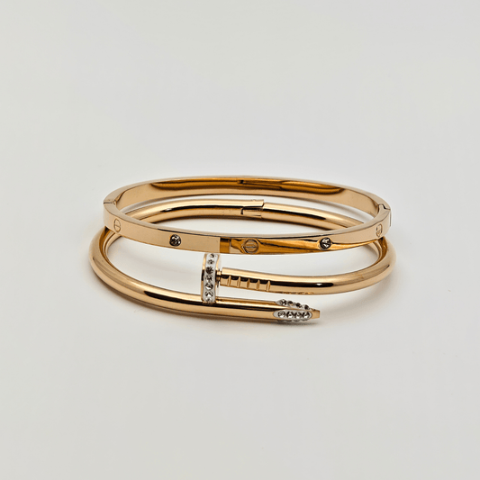 Refined Radiance: Dual 18K Gold Plated Bangles with Elegant Crystal Embellishments RGB212 - The Soul Jewellery