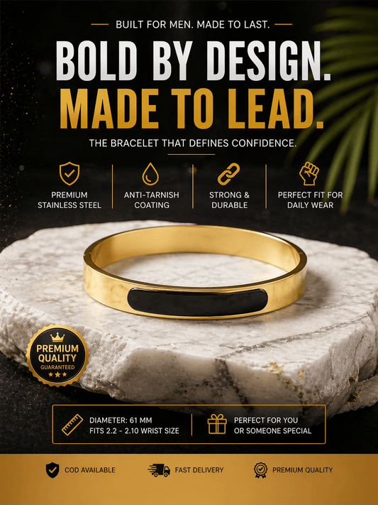 Noir Edge Aura 27β’ Menβs Black & Gold Bracelet β Anti - Tarnish Kada | Premium Minimal Designer Cuff - The Soul Jewellery