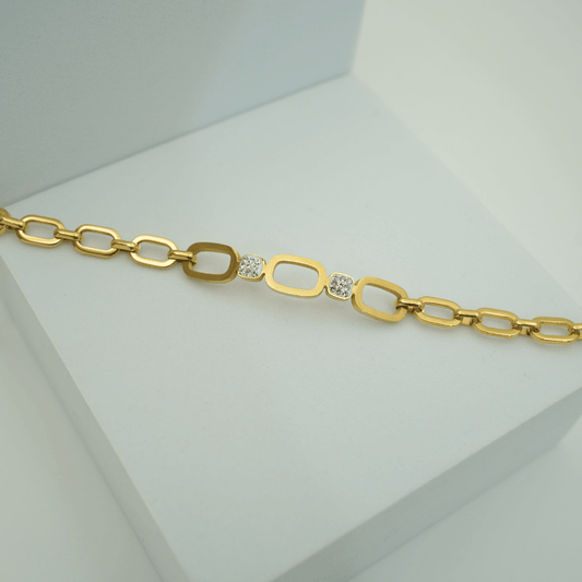18K Gold Plated Anti - Tarnish Geometric Link Bracelet with Sparkling CZ Accents – Elegant Everyday Chain for Women RGB483 - The Soul Jewellery