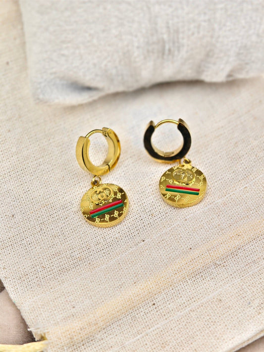 Demi-Fine Gold-Plated Coin Charm Hoop Earrings | Enamel-Detailed Anti-Tarnish Stainless Steel Hoops - The Soul Jewellery