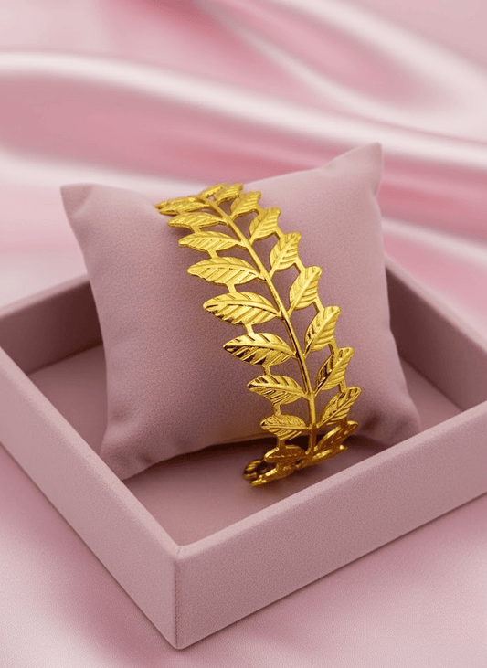 Aurelia 6 Golden Leaf AuraCuff Demi-Fine Anti-Tarnish Exotic Beauty Bracelet for Women - The Soul Jewellery