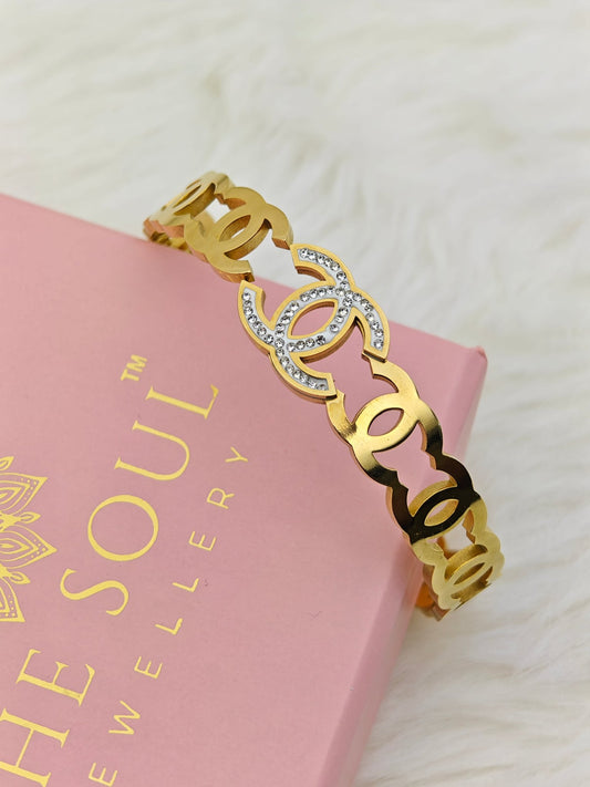 18K Gold Plated Anti - Tarnish Logo - Inspired Bangle – Elegant Crystal - Accented Statement Bracelet for Women RGB506 - The Soul Jewellery