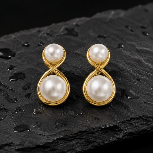 Gold-Tone Infinity Double Pearl Earrings for Women – Elegant Minimal Pearl Stud Earrings - Soul Jewellery